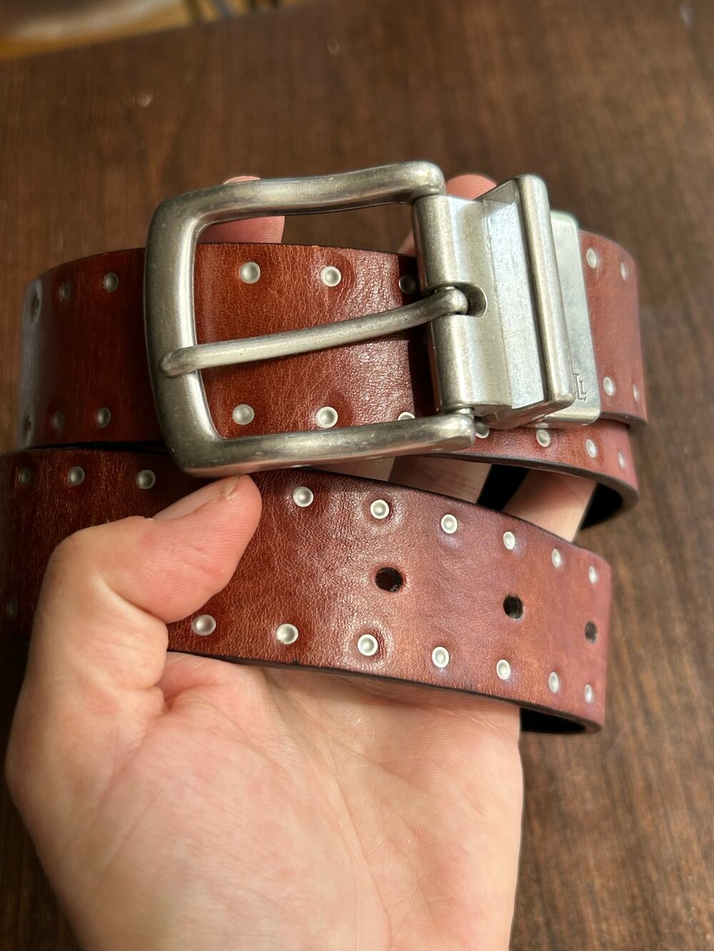 Lauren Ralph Lauren brown studded belt reversible to black size 32